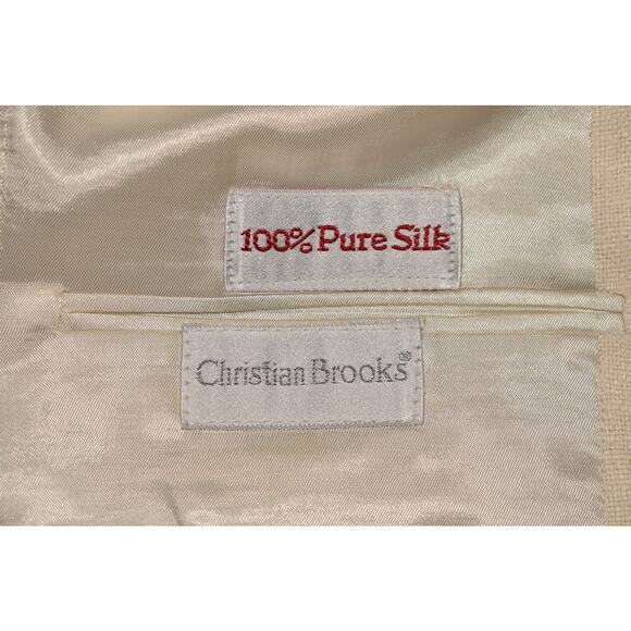 CHRISTIAN BROOKS NEW $395 VTG Textured Silk Beige Blazer Skirt Suit Midi Size 12 - Picture 6 of 7